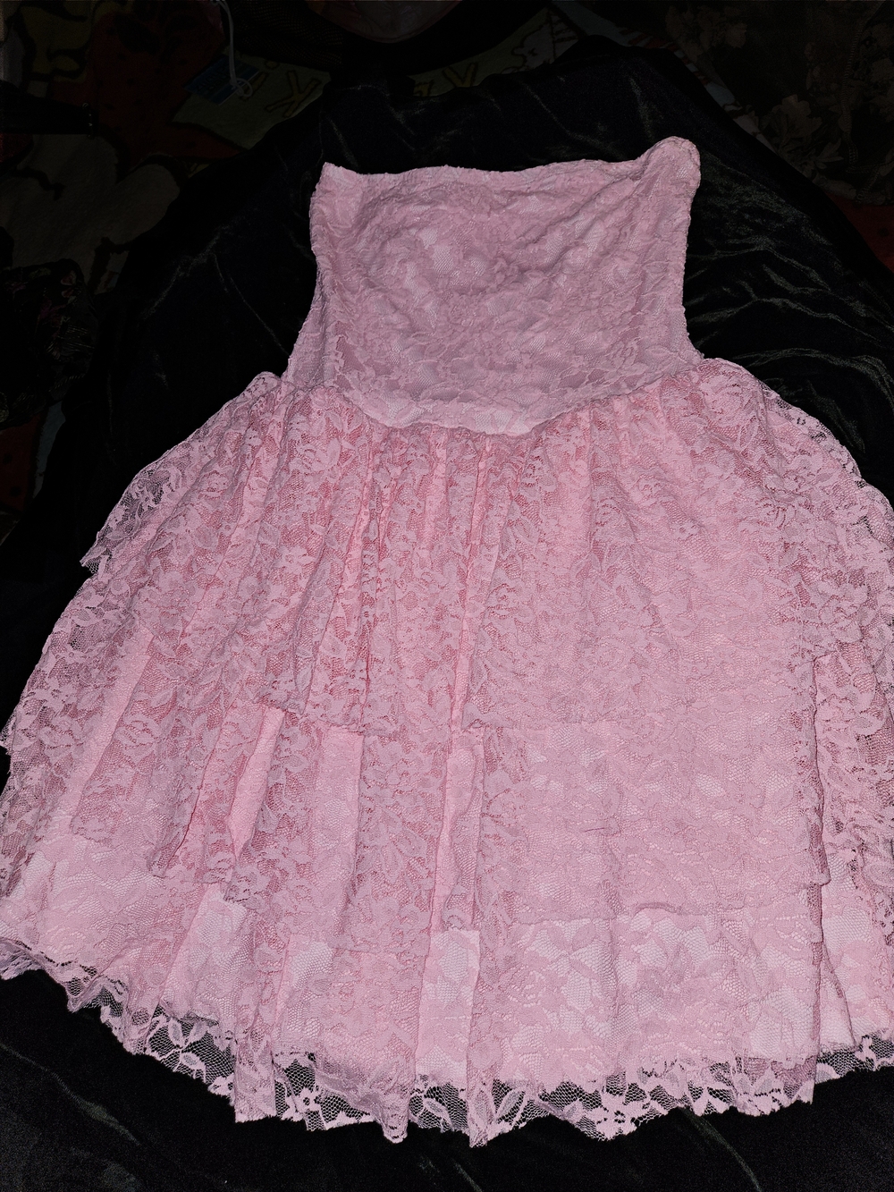 Girls' Pink Lace Strapless Party Dress